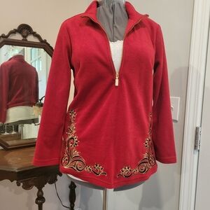 EUC S Bob Mackie Red Embroidered Fleece